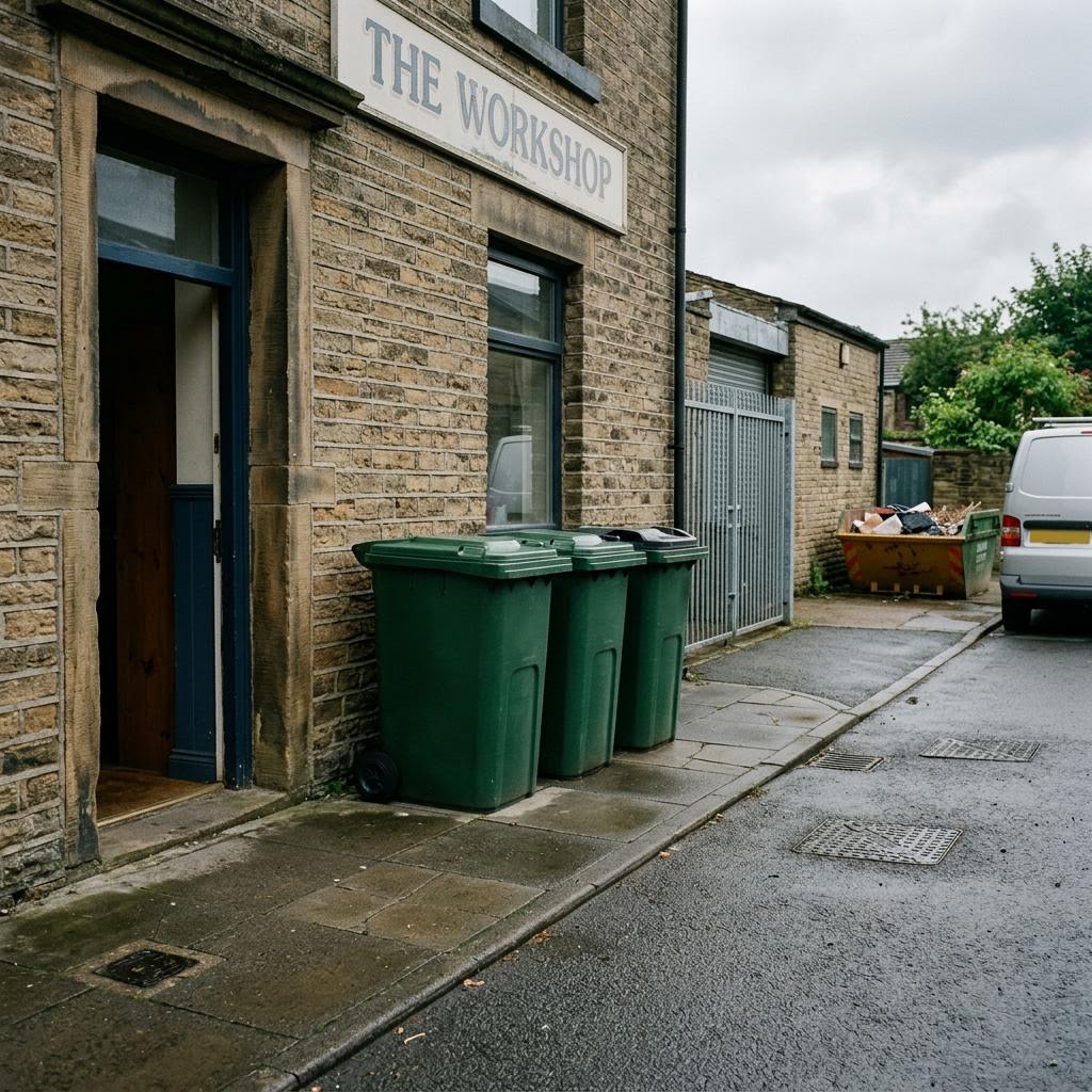Commercial waste bins ready for collection