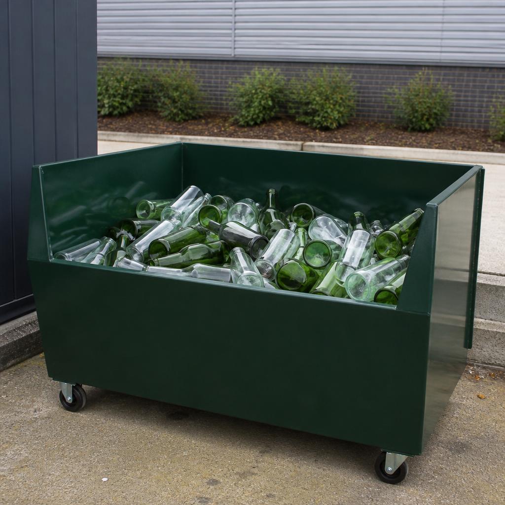 Glass bottles prepared for commercial recycling
